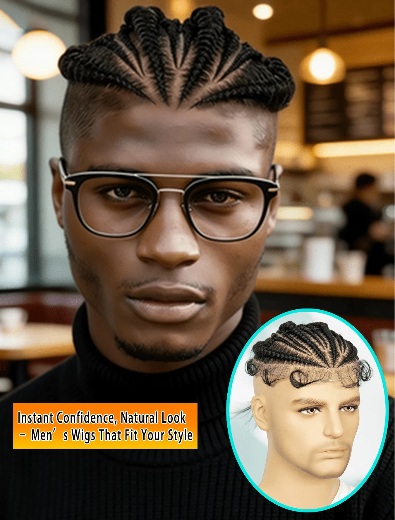 Men's High Street Braided Wig - Hip Hop Dreadlocks Hairstyle Hairpiece For Fashion Streetwear - 黑色 - 查看 1