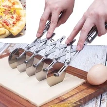 5 Wheel Dough Cutter, Spaghetti And Noodle Slicer, Pastry Cutter Set, Multiple Pasta Roller Cutter Tools, Baking Roller Adjustable Pizza Knife Slicer, Splitter With Handle - Bạc - Xem 1