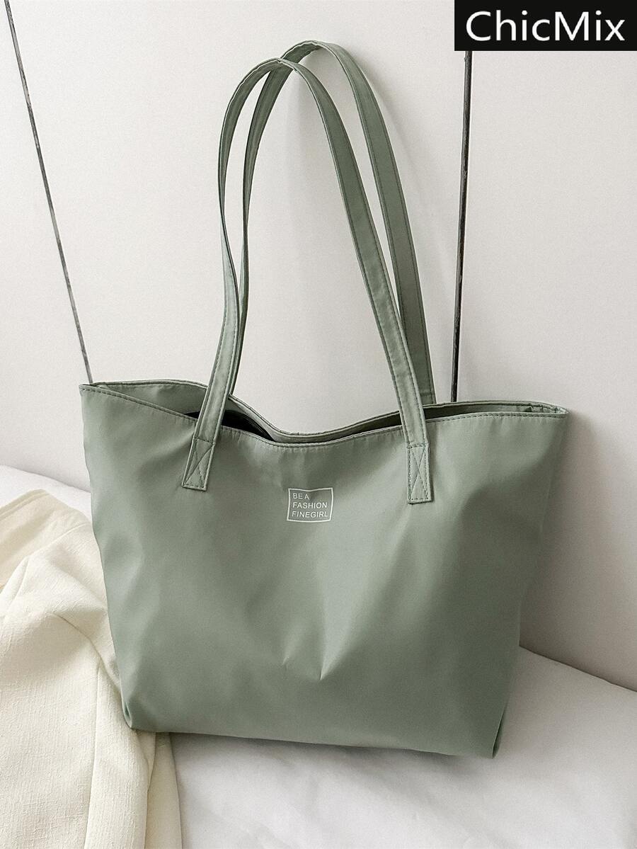 Bolsa de compras con gráfico de letra, gran capacidad, con cremallera, bolsa escolar, mochila de vuelta al colegio, gran capacidad, portátil, ligera, adecuada para adolescentes, mujeres y estudiantes universitarios, perfecta para volver al colegio, universidad, escuela secundaria y preparatoria, verde - verde menta - Ver 1