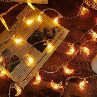 1 pieza Luces de cadena de hadas con luz cálida de luna LED (interior), luces de decoración romántica para dormitorio, luces de decoración para patio exterior para la atmósfera de las vacaciones en Oriente Medio, alimentadas por batería, luces de cadena de cuentos de hadas, adecuadas para dormitorio, sala de estar, boda, patio, hogar, fiesta de vacaciones, decoración de fiestas, decoración navideña