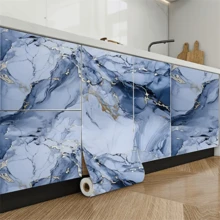 1卷蓝色大理石纹防水可移除壁纸，光泽大理石纹理，适用于厨房、浴室、桌子，可用作贴纸、乙烯基贴花、家居装饰、春季装饰，为您的家增添新风格，节日装饰，生日/毕业礼物，壁纸，墙贴，房间装饰，墙面装饰 - 藍 - 查看 15