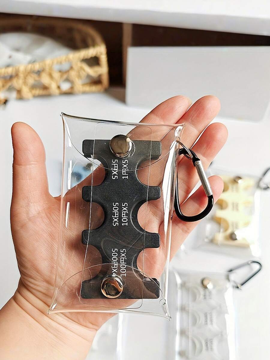 一套多币种旅行零钱包，透明PVC防丢卡包，带日元隔层，可拆卸拉链袋和钥匙扣，商务旅行便携钱包，时尚旅行配件 - 彩色 - 查看 1