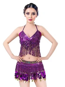 肚皮舞两件套躯干装饰和臀部装饰套装，带亮片流苏（多种颜色可选） - 彩色 - 查看 10