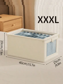 One Beige Storage Basket With A Transparent Window. Stackable, Durable Material, Multi-Functional Storage Box Suitable For Clothing Organization And Wardrobe Storage. Foldable Design For Easy Storage. Can Be Used For Clothing Sorting Or As A General Storage Box. - Multicolor - View 15