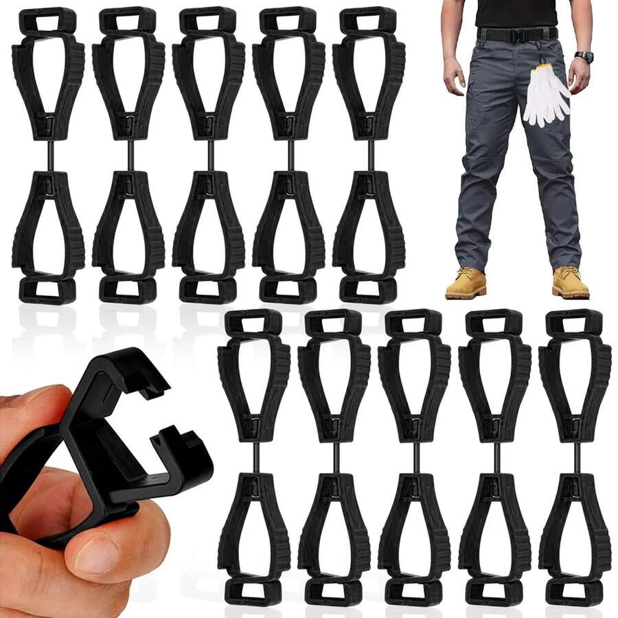 10 piezas Clip para guantes, sujetador de guantes, clips para guantes para trabajo, guantes de trabajo, para cinturón de servicio, para construcción - Negro - Ver 1