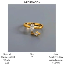 VKHK 1枚奢华18K镀金不锈钢锆石装饰戒指，适合女性婚礼佩戴及作为礼物 - 鑽戒 - 查看 8