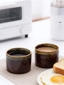 1/5 Packs Aesthetic Ceramic Cups (Kiln - Changed/Rough Finish) | Camel & Coconut Tree Design | 120ml/250ml For Espresso, Tea, Coffee | Home, Office & Camping Use - Multicolor - View 4