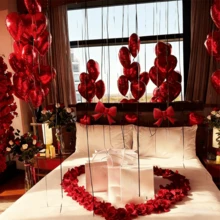 红色生日字母气球套装，包含红色生日字母“LOVE”、红色蝴蝶结、18英寸红色心形铝箔气球，适用于情人节装饰、生日派对装饰、周年纪念、求婚、婚礼装饰、主题派对装饰 - 彩色 - 查看 3