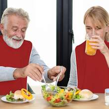 可调节成人围兜，男女通用成人防水布围裙，毛巾布围兜式防护服，适合老年人、残疾人和养老院使用 - 彩色 - 查看 2