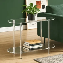 亚克力椭圆边桌，2/3层小型立式茶几，窄边桌，客厅边桌，沙发桌，沙发旁，客厅和卧室床头柜，易于组装，节省空间 - 彩色 - 查看 5