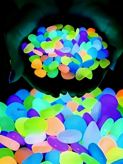 100/300pcs Glow In The Dark Stones, Suitable For Garden, Miniature Landscape, Aquarium Decor, Outdoor Yard, Lawn And Patio. An Ideal Choice For Garden Lawn, Yard, Home Outdoor Path And Aquarium Decoration.