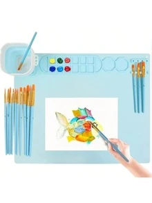 Silicone Drawing Mat, Easy To Clean Art Craft Mat Suitable For Painting, Sculpting, Playing With Clay, DIY Crafts, Jewelry Making, Comes With Silicone Cup And Color Separator, Ideal For Halloween, Christmas, Easter, Thanksgiving, Birthday, Back To School Gifts