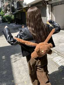 Women's Casual Cropped Shoulder Leather Jacket - Black - View 2