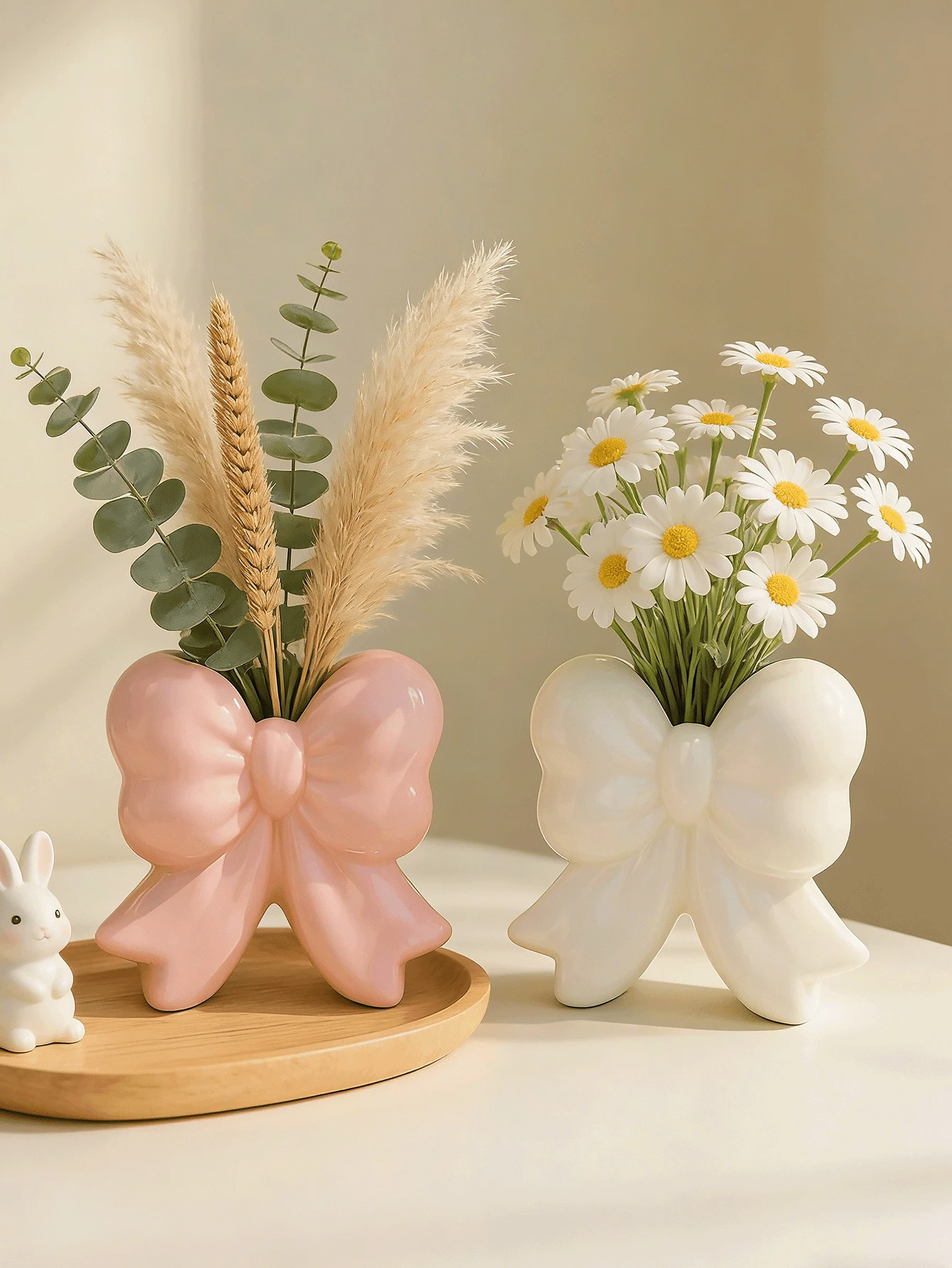 1pc Fashionable Polyresin Vase With Bow Decor, Girly Home Decor Flower Vase, Romantic Wedding Decoration, Bow Design, Wedding Gift, Graduation Gift, Birthday Gift, Holiday Gift, Gift For Girlfriend/Boyfriend, Room Decor Glass Vase - Multicolor - View 1