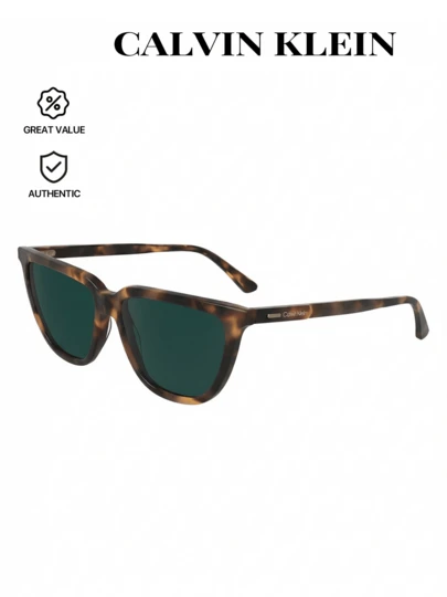  CALVIN KLEIN-CK24537S-MARRÓN LECHOSO HAVANA/Gafas de sol verdes - Gafas de sol retro vintage elegantes para mujeres y hombres unisex - Gafas de sol retro elegantes - Ligeras y duraderas - Protección UV