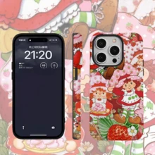 Strawberry mobile phone case, designed with cute character and fruit patterns, suitable for Phone 16, 15, 14, 13, 12 and 11 Pro models, made of TPU material, and provides shockproof protection. Perfect for family, friends, children, birthdays, spring, holidays, boyfriends, girlfriends, and Valentine's Day gifts. - Blanco - Ver 6