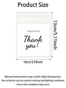 100个透明自封塑料礼品袋，印有“谢谢”字样，优雅手写风格，可重复密封，适用于派对、配饰包装以及赠送烘焙食品、饼干、巧克力等。 - 彩色 - 查看 5