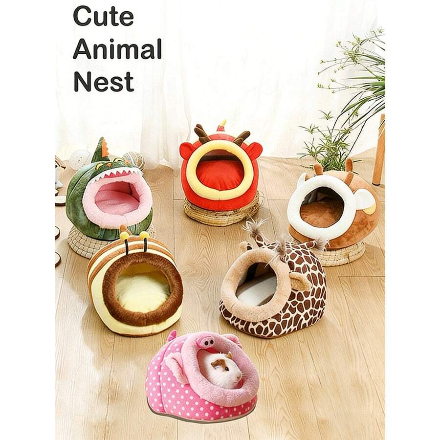 1 chiếc ổ ngủ bằng vải hình động vật mềm mại, bán kín dành cho chuột hamster/chuột lang, thích hợp cho thú cưng nhỏ, dùng được quanh năm. - Nhiều màu - Xem 1