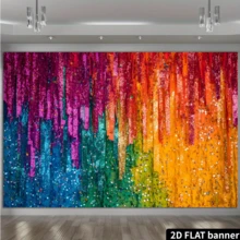 2D Flat 1pc Vivid Rainbow & Glitter Background Flag, Large Size Reusable Polyester Photography Backdrop, Suitable For Birthday, Anniversary, Wedding And More, Multipurpose Indoor/Outdoor Decor - Yellow - View 13