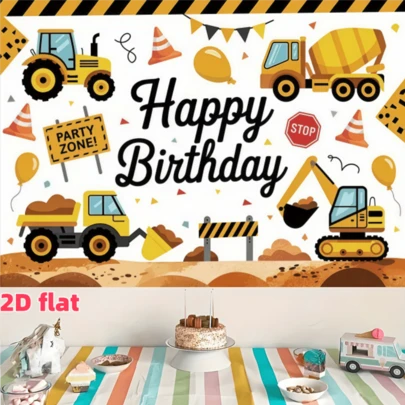 1PC,2D Flat,Construction Vehicle Birthday Party Backdrop Banner, Made Of Polyester Fabric, Suitable For Photo Booths, Parties, Birthdays, Celebrations, And Indoor/Outdoor Home Birthday Party Decorations, Room Decor, Home Decor, And Holiday Party Supplies.