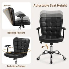 Butterslay Modern PU Leather Swivel Office Chair Upholstered Vanity Chairs With Detachable Padded Arms & Height-Adjustable Seat Tiltable Accent Chair For Living Room, Bedroom, Office, Pink/White/Black - 黑色 - 查看 4