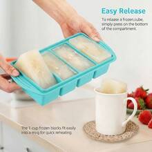 Silicone Freezer Trays With Lid, Food Storage Containers With Lids, Large Ice Cube Tray For Soup, Sauce & Leftovers, 1 Cup Meal Prep Containers With Easy Release, Freezer Storage, Oven & Dishwasher Friendly, 2-Pack - Bơ xanh - Xem 6
