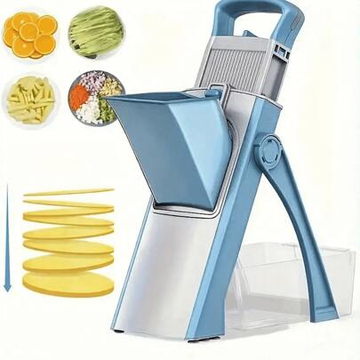 5-In-1 Kitchen Multifunctional Slicer | 5-In-1 | Vegetable Chopper, Potato Slicer With Thickness Adjuster, French Fry Cutter, Vegetable Dicer | Quick Kitchen Slicer, Convenient For Meal Prep | Blue/Greener
