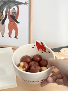 Cute Nic Ceramic Bowl, Ceramic Material With Adorable Nic Cartoon Pattern, Soft Colors Stimulate Appetite, Stackable And Stable, Anti-Slip And Anti-Collision, Non-Slip And Scratch-Resistant Bottom, Easy To Clean, Suitable For Daily Use, Family Gatherings, Cozy Moments, Cartoon Enthusiasts, Young Women, Students, Office Workers, Parents