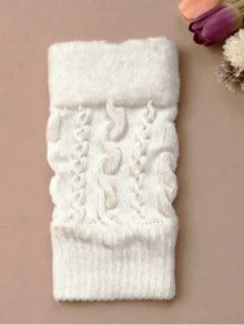 زوج من قفازات النساء البيضاء المحبوكة، مناسبة للخريف/الشتاء، دافئة وسميكة، متوافقة مع شاشة اللمس، تصميم بدون أصابع، مناسبة للارتداء بشكل فضفاض، مناسبة للدراجات والحماية من البرد - متعدد الألوان - مشاهدة 22