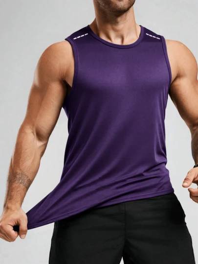1 pieza Camiseta de tirantes de activewear de tela de malla transpirable de manga corta y elástica para hombre, adecuada para fitness, correr, deportes al aire libre
