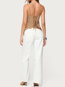 Women Y2K Sparkly Rhinestone Cami Crop Top Spaghetti Strap Sleeveless Going Out Party Club Top - 卡其色 - 查看 6