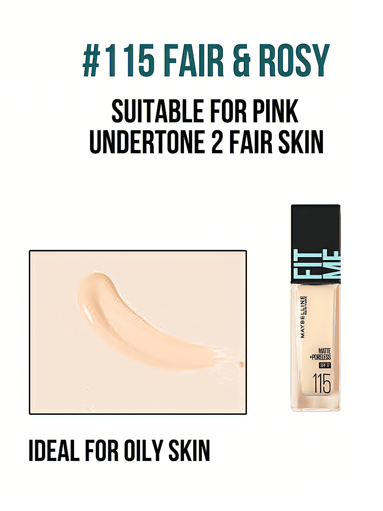 Maybelline Fit Me 哑光无瑕粉底液 SPF 17 #115 自然象牙色，5/30ml 可选，24 小时保湿，三合一（定妆、补妆、提亮），无痕哑光妆效，持久滋养，三步轻松上妆，适合白皙、浅色和油性肤色，打造持久无瑕底妆。 - 美寶蓮FITME粉底液 柔霧版115 - 查看 5