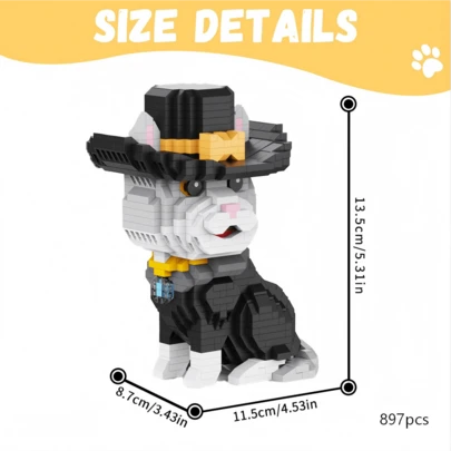 Elegant Tailcoat Cat Building Block Model | Assemble Animal Decor | Home Desktop Decoration Gift