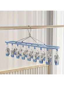 1pc Stainless Steel Sock Clip With 10-20 Clips, Balcony Drying Rack, Multi-Clip Stainless Steel Anti-Wind Anti-Slip Underwear Clothes Drying Rack Clothespins