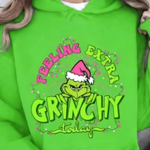 Winter Clothes For WomenChristmas Holiday Hoodie With Feeling Extra Grinchy Today Print - Festive Green Character Design, Perfect For Christmas Seaso - 綠色 - 查看 14