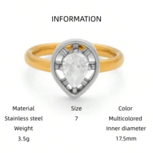 VKHK 1枚奢华18K镀金不锈钢闪亮锆石装饰戒指，适合女士日常及婚礼佩戴，礼品 - 彩色 - 查看 17