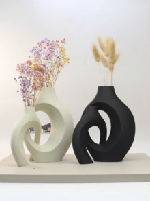 2件套现代花环花瓶套装，创意简约白色装饰花瓶，适用于客厅、玄关、书架、壁炉架、中心装饰 - 彩色 - 查看 2