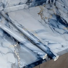 1卷蓝色大理石纹防水可移除壁纸，光泽大理石纹理，适用于厨房、浴室、桌子，可用作贴纸、乙烯基贴花、家居装饰、春季装饰，为您的家增添新风格，节日装饰，生日/毕业礼物，壁纸，墙贴，房间装饰，墙面装饰 - 藍 - 查看 7
