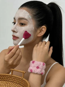 Luxury Skincare Tool Set - Silicone Mask Brush + 2 Wristbands + Spa Headband, Cute Bow Design For Facials & Makeup, Perfect Gift For Women & Girls - Pink - View 3