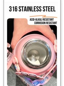 Judy Insulated Cup 600mL, Rotating Cup Sleeve, Adorable Judy Cartoon Print, SUS 316 Stainless Steel Liner, Lock Buckle, Double Leak-Proof, Pink Shoulder Strap Portable, Perfect For Daily Use, Office, Leisure, Outing, Ideal For Judy Hopps Fans, Cartoon Lovers, Young Women, Students, Office Workers, Lovely Gift For Friend/Lover - Judy - View 8