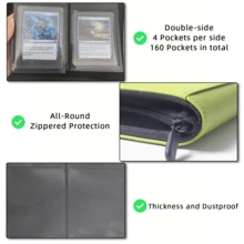 160 Card Capacity | 3" X 4" Card Binder | Double-Sided 4-Pocket Album 20 Pages | PU Leather Zipper Portfolio Suitable For TCG/MTG/Sports Cards - Multicolor - View 6