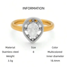 VKHK 1枚奢华18K镀金不锈钢闪亮锆石装饰戒指，适合女士日常及婚礼佩戴，礼品 - 彩色 - 查看 13