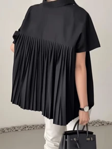 Áo sơ mi nữ màu đen trơn tay ngắn dáng rộng, thích hợp cho mùa xuân, hè, thu, cài cúc phía trước, thiết kế xếp ly phía sau, thời trang thanh lịch, giản dị, dễ thương, phù hợp cho kỳ nghỉ, đi làm, công tác và nhiều dịp khác, đa năng. - màu đen - Xem 2