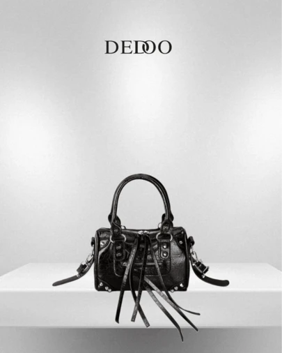 1 Pc Black Splicing Rivets Inlaid Metal Tassels Zip Decoration Retro PU Material Loop Band Decorative Rivets Inlaid Double Handles Adjustable Long Shoulder Strap Design Zip Closure Fashion Retro Sweet Cool Style Biker Bag Y2K Punk Style Square Bag Ladies Handbag Casual Quiet Luxury Style Ladies Slanting Shoulder Bag Can Be Put Mobile Phone Card Bag And So On Suitable For Daily Travel Shopping And Other Uses, New Year