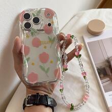 1件装时尚简约郁金香图案+郁金香手链透明波浪奶油色手机保护壳，兼容 17 17 Pro 17 Pro Max 17 Air 16 15 14 13 12 11 / S25 24 23 22 Ultra A52 A53 A54 A55 A56 07 A17 / 兼容 / 兼容手机型号，防指纹，防震，防摔手机壳。 - 無色 - 查看 3