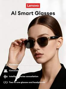 Lenovo GS103 Fashionable AI Smart Glasses, Conversation Translator, Work Assistant, HD Calling, Noise Cancelling Headphones And Glasses 2-In-1, Long Battery Life, Overseas Work And Travel, Real-Time Face-To-Face Translation, Wireless Smart Glasses