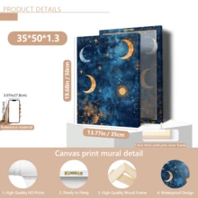 1pc Golden Moon And Star Oil Painting Art: Celestial Bohemian Decorative Canvas Wall Art, Funky Girl Art, Inspirational Quote Art, Home Decor, Canvas Hanging, Ramadan Wall Painting. - Multicolor - View 19