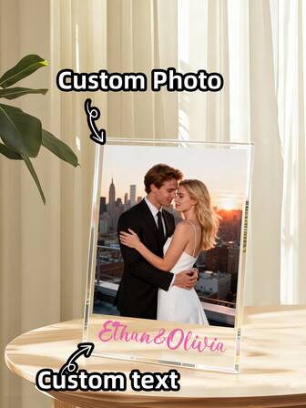 1-2pcs Custom Acrylic Photo Plaques - Personalized Couple & Text Display, Rectangle Acrylic Stand, Valentine's Day Gifts For Couples, Boyfriend, Girlfriend, Lover, High Quality Transparent Colorful Decor For Bedroom, Office, Home, Ideal For Anniversaries, Valentine's Day & Birthday