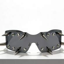 蒸汽朋克尖刺装饰朋克时尚眼镜，男女通用，金色金属镜框无框个性Y2K时尚眼镜，哥特嘻哈派对眼镜 - 彩色 - 查看 5