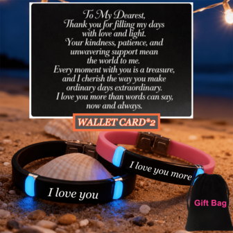 2pcs Custom Glow In The Dark Matching Couple Bracelets Set, Personalized Names Date Message Engraved Silicone Wristbands For 2 & Inspirational Cards Gift For Him Her BF GF Husband Wife, His Hers Love Couple Gift For Anniversary Birthday Thanksgiving